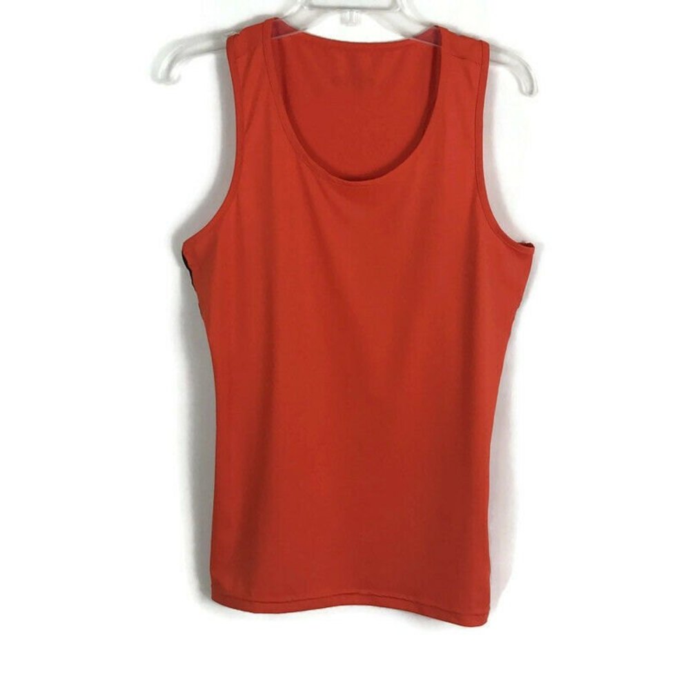 Tesla Womens Shirt Size L Large Orange Tank Casual Sleeveless Top Black Stripe